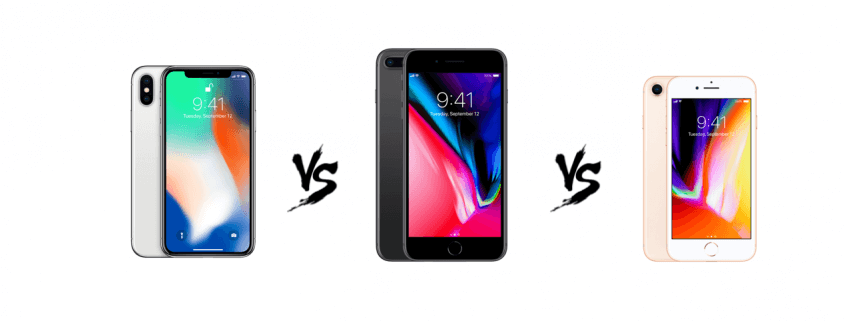 verglijking van de iPhone X vs iPhone 8 plus vs iPhone 8
